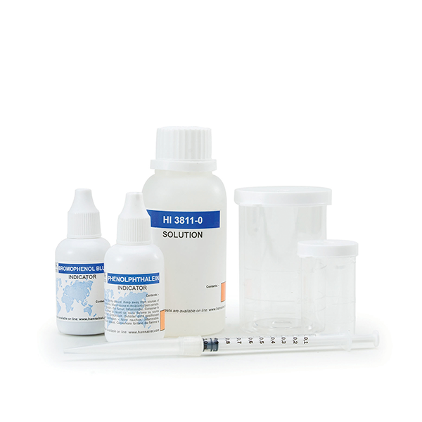 Test kit para la medición de alcalinidad y acidez total (como CaCO3). Modelo HI3811
