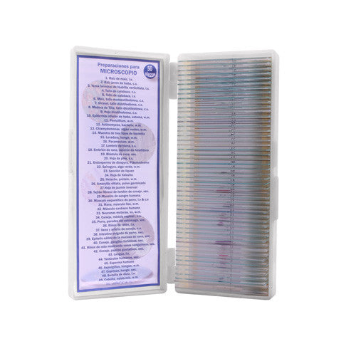 Estuche con 50 preparaciones biológicas. Modelo VE-S50