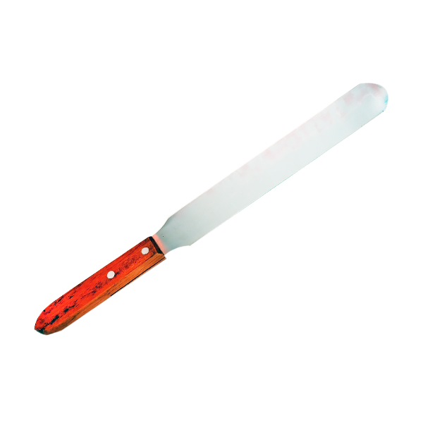 Espátula de acero inoxidable con mango de madera de 13cm. Modelo CVQ130